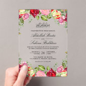 Red and Pink Roses Floral Muslim Wedding アクリル招待状 (インサイチュ (ポータブル))