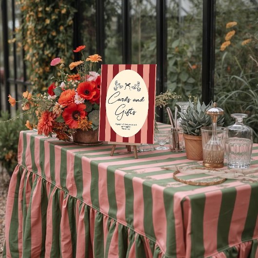 Red and Pink Striped “Cards and Gifts” Wedding ポスター