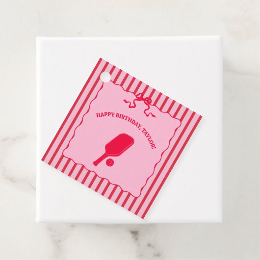 Red and Pink Striped Pickleball Birthday Party フェイバータグ (インサイチュ)