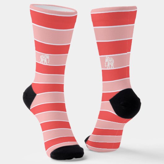 Red and pink stripes with white elephant ソックス (傾斜あり)