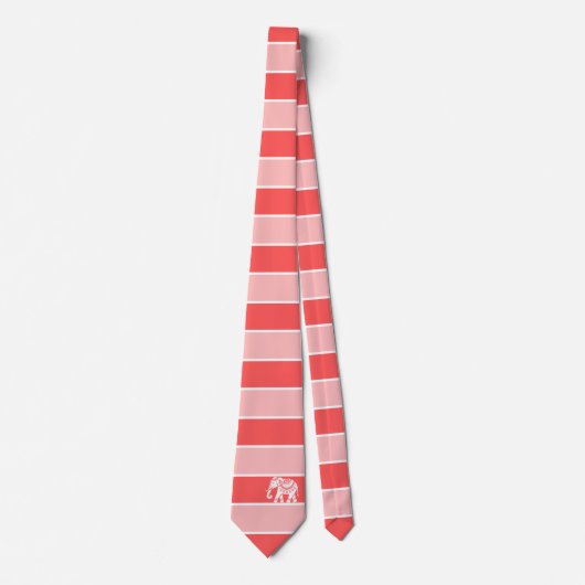 Red and pink stripes with white elephant ネクタイ (正面)