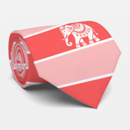 Red and pink stripes with white elephant ネクタイ
