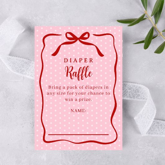 Red and Pink Valentines Diaper Raffle Baby Shower エンクロージャーカード