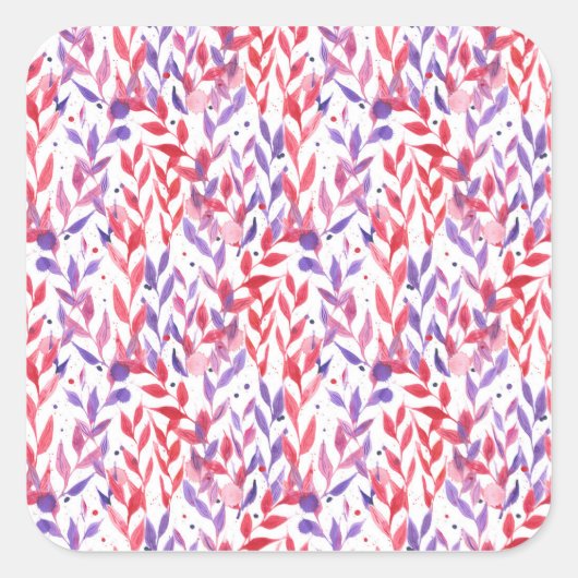 Red and Purple Palm Leaves スクエアシール (正面)