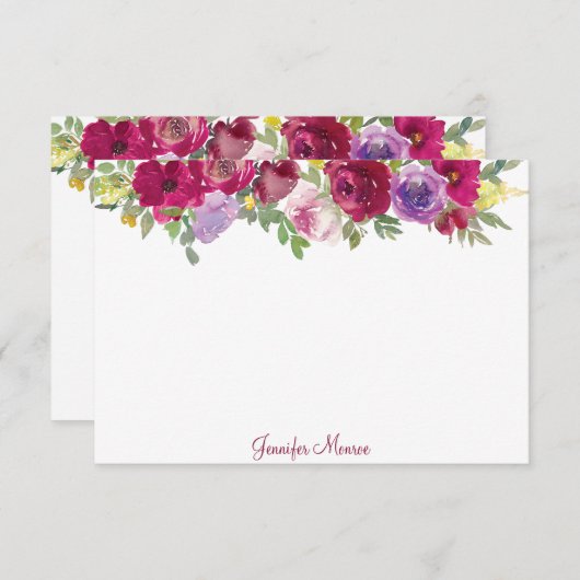 Red and purple watercolor flowers personalized  ノートカード (正面/裏面)
