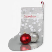 Red and Silver Christmas Ornaments Elegant スモールクリスマスストッキング (裏面)