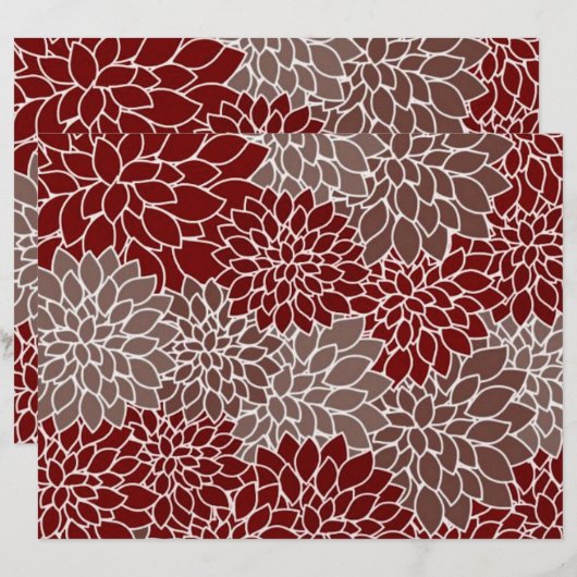 Red and silver dahlias origami paper (正面/裏面)
