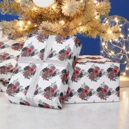 Red and Silver Elegant Flowers ラッピングペーパー