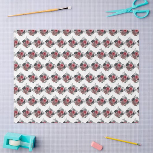 Red and Silver Elegant Flowers 薄葉紙 (クラフト)