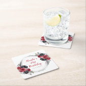 Red and Silver Elegant Flowers Birthday Party スクエアペーパーコースター (インサイチュ)