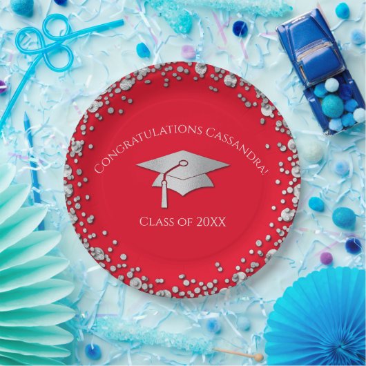Red and Silver Graduation ペーパープレート (パーティー)