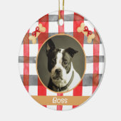 Red and Silver Grey Plaid Round Pet Ornament セラミックオーナメント (左)