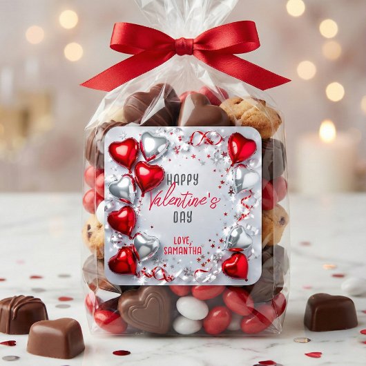 Red and Silver Heart Balloons Valentine's Day スクエアシール