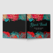 Red and Teal Blue Alcohol Ink Birthday Guest Book ゲストブック (全面)
