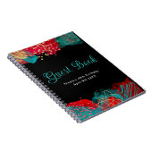 Red and Teal Blue Alcohol Ink Birthday Guest Book ノートブック (右側)