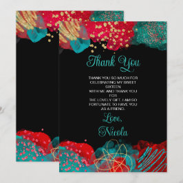 Red and Teal Blue Alcohol Ink Sweet Sixteen サンキューカード