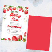 Red and White Berry Cute Watercolor 1st Birthday  招待状