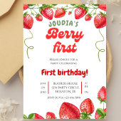 Red and White Berry Cute Watercolor 1st Birthday  招待状
