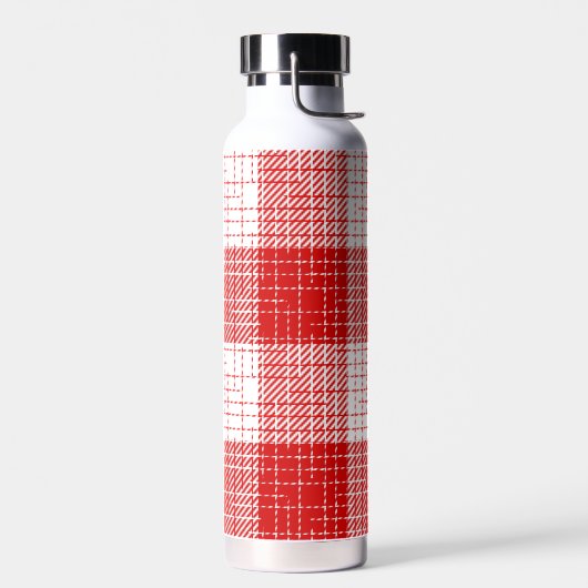 Red and White Bold Checkered Plaid Design  ウォーターボトル (左面)