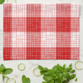Red and White Bold Checkered Plaid Design  キッチンタオル (折り畳み)