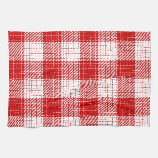Red and White Bold Checkered Plaid Design  キッチンタオル (横)