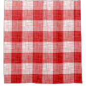 Red and White Bold Checkered Plaid Design シャワーカーテン (正面)