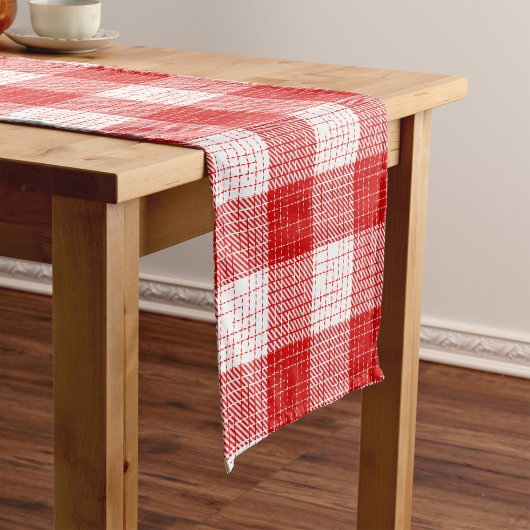 Red and White Bold Checkered Plaid Design  ショートテーブルランナー