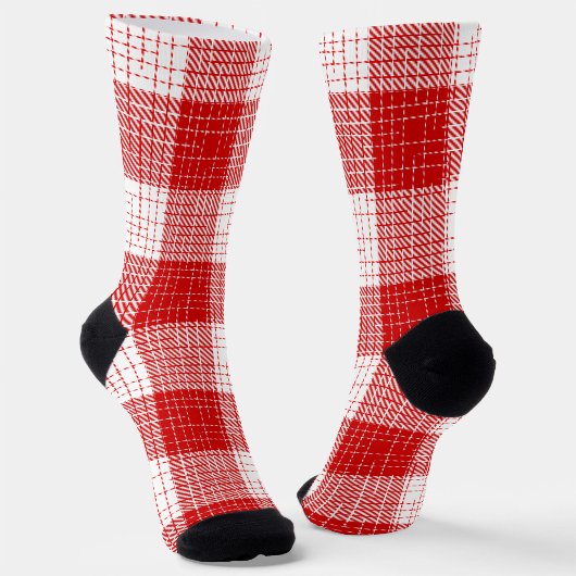 Red and White Bold Checkered Plaid Design  ソックス