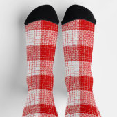 Red and White Bold Checkered Plaid Design  ソックス (上部)