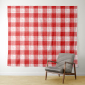 Red and White Bold Checkered Plaid Design  タペストリー (インサイチュ(横))
