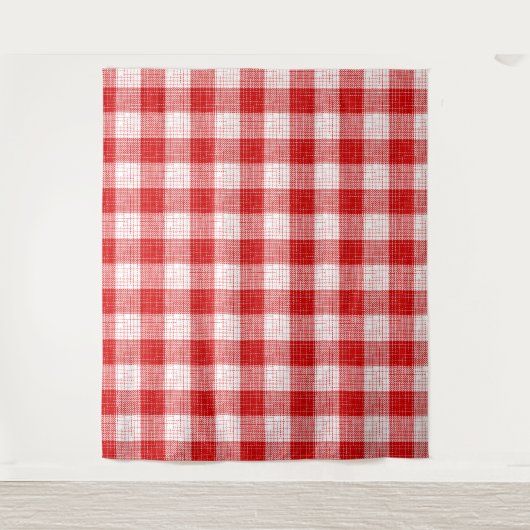 Red and White Bold Checkered Plaid Design  タペストリー (正面)