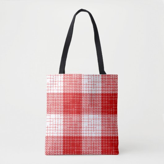 Red and White Bold Checkered Plaid Design  トートバッグ (正面)