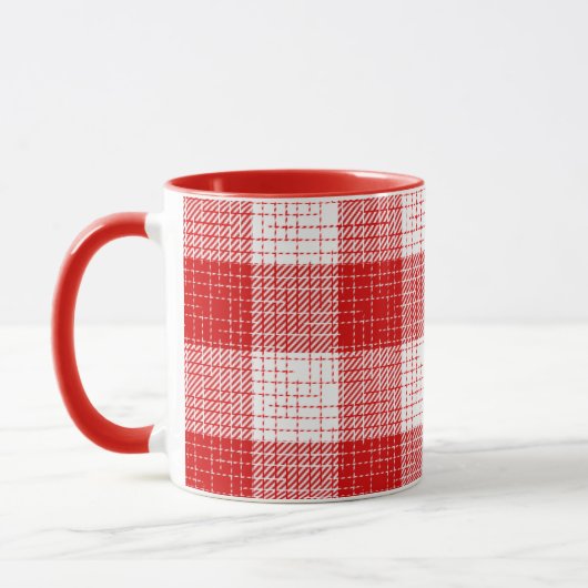 Red and White Bold Checkered Plaid Design  マグカップ (左)