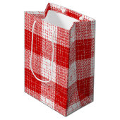 Red and White Bold Checkered Plaid Design  ミディアムペーパーバッグ (正面アングル)