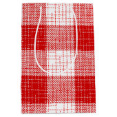 Red and White Bold Checkered Plaid Design  ミディアムペーパーバッグ (正面)