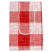 Red and White Bold Checkered Plaid Design  ミディアムペーパーバッグ (裏面)