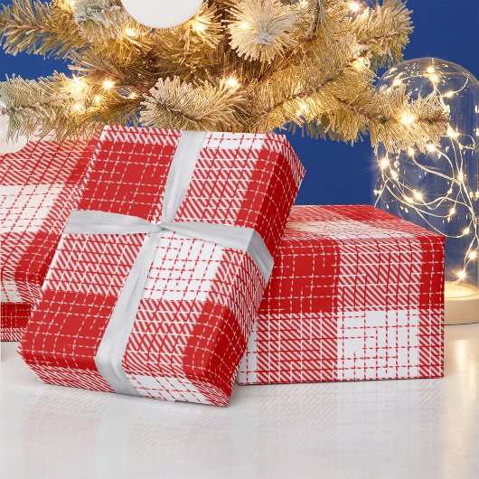 Red and White Bold Checkered Plaid Design  ラッピングペーパー