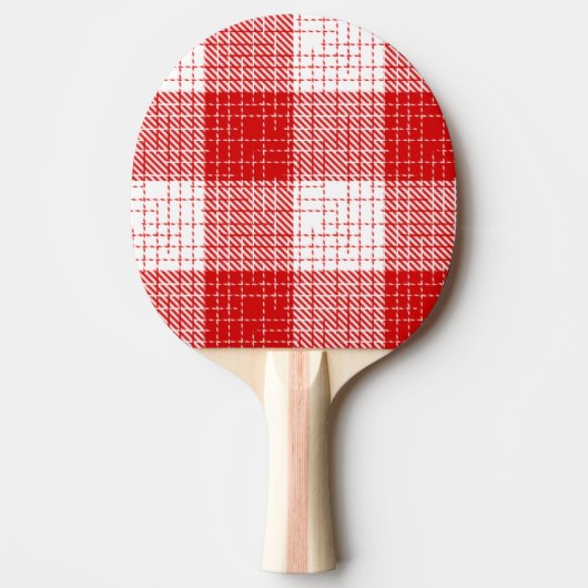 Red and White Bold Checkered Plaid Design  卓球ラケット (正面)