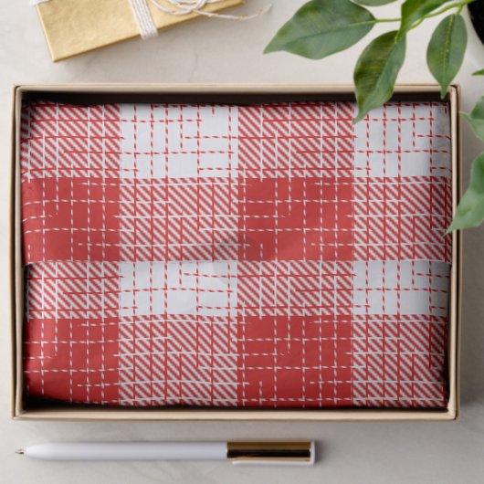 Red and White Bold Checkered Plaid Design  薄葉紙