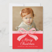 Red and White Bow Flat Christmas Photo Card シーズンカード (正面)