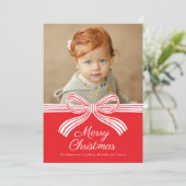 Red and White Bow Flat Christmas Photo Card シーズンカード (スタンド正面)