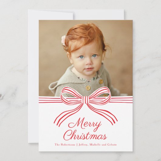 Red and White Bow Flat Christmas Photo Card シーズンカード (正面)