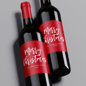 Red and White Brush Script Merry Christmas ワインラベル