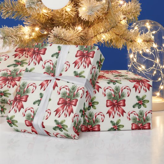 Red and White Candy Cane Ribbon Christmas Pattern ラッピングペーパー (クリスマス)