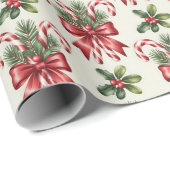 Red and White Candy Cane Ribbon Christmas Pattern ラッピングペーパー (ロールコーナー)