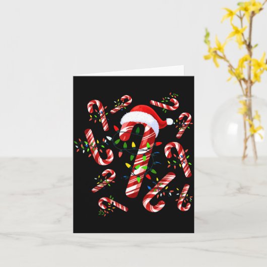 Red And White Candy Cane Santa Christmas  カード (黄色い花)