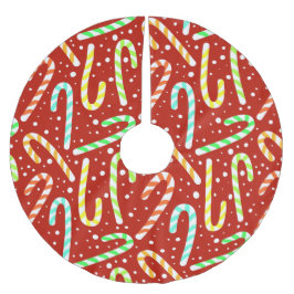 Red and White Candy Canes and Snow ブラッシュドポリエステルツリースカート