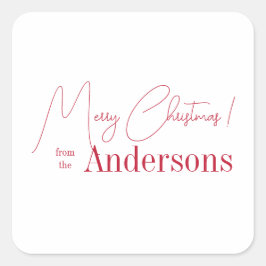 Red and white Christmas from Family Name スクエアシール