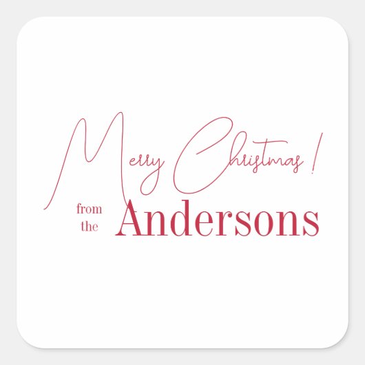 Red and white Christmas from Family Name スクエアシール (正面)