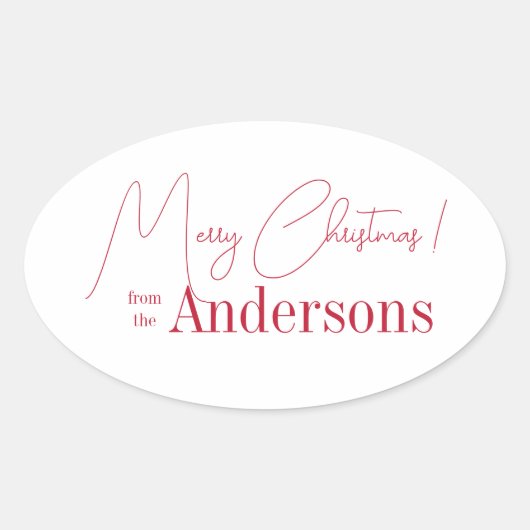 Red and White Christmas from Family Name 楕円形シール (正面)